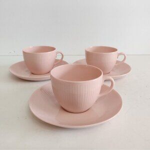 Vintage Set Of 3 Arabia Finland Pink Ribbed Sointu 127 Demitasse Cup & Saucer